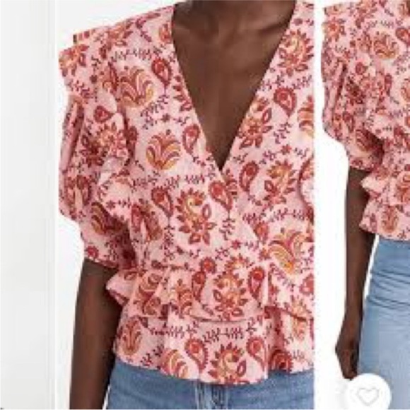 Anthropologie || Rahi Diana Paisley Floral Ruffle Blouse Pink XS - Picture 9 of 9